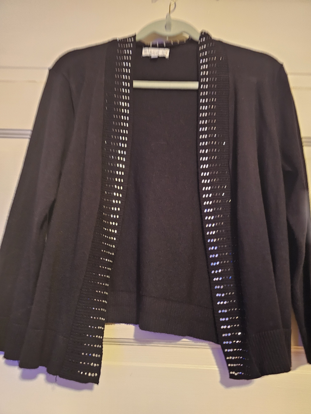 Birch NY Black Rhinestone Embellished Open Front Cardigan Sweater - Size XL
